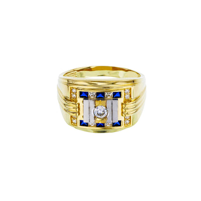 Blue & White Stone Men's Ring (14K) Lucky Diamond New York