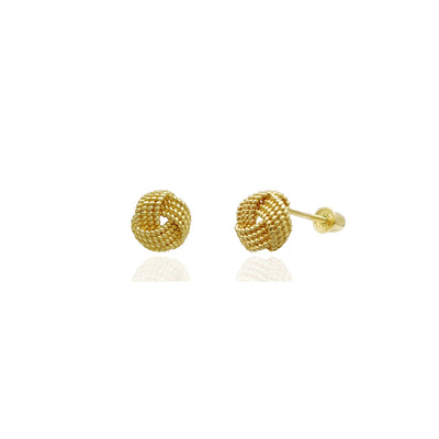 Braided Love Knot Stud Earrings (14K) 14 Karat Yellow Gold, Lucky Diamond New York