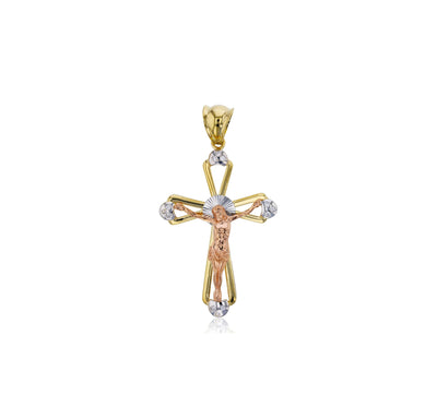 14K Tricolor Jesus Cross Pendant - Lucky Diamond