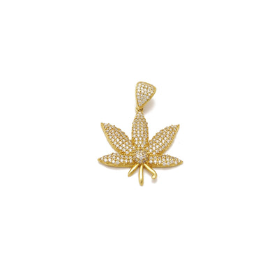 Cannabis-Marijuana Leaf Iced Out Pendant (14K) 14 Karat Yellow Gold, Lucky Diamond New York