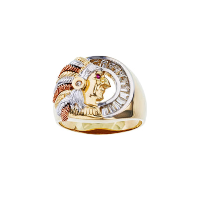 Channel Setting Chief Indian Head Men's Ring (14K) Lucky Diamond New York