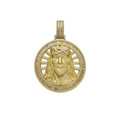 Yellow Silver Channel Setting Halo Round Medallion Pendant (Silver) Lucky Diamond New York