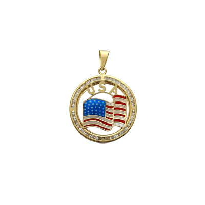 Channel Setting U.S.A Flag Medallion Pendant (14K) Lucky Diamond New York
