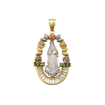 Channel Setting & Florar Virgin Mary Pendant (14K) Lucky Diamond New York