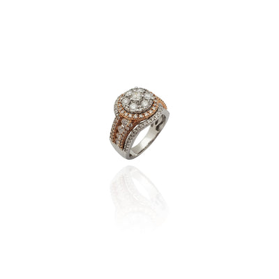 Two-Tone Channel Halo Swirl Wedding Ring (14K) New York Lucky Diamond