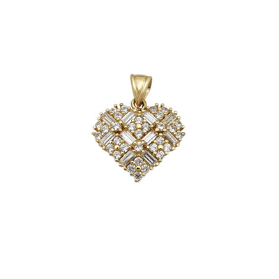 Cluster Round & Baguettes Stone-Set Heart Pendant (14K) Lucky Diamond New York