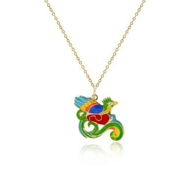 Colorful-Enameled Bird Fancy Necklace (14K) Lucky Diamond New York