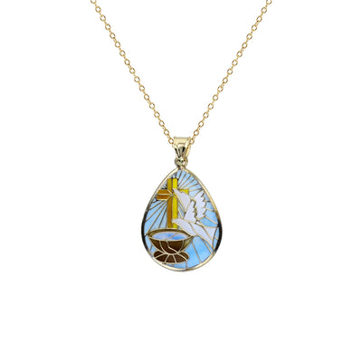 Colorful-Enameled Cross-Dove-Water Fancy Necklace (14K) Lucky Diamond New York