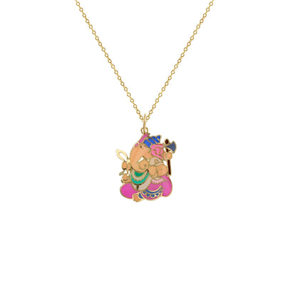 Colorful-Enameled Indian Ganesha Fancy Necklace (14K) Lucky Diamond New York