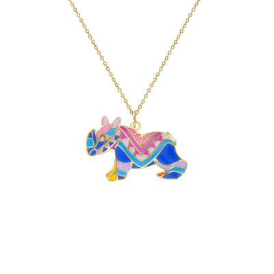 Colorful-Enameled Rhino Fancy Necklace (14K) Lucky Diamond New York