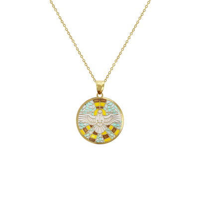 Colorful-Mosaic Landing Pigeon Medallion Fancy Necklace (14K) Lucky Diamond New York