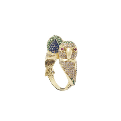 Colorful Parrots Head Ring (14K) Lucky Diamond New York