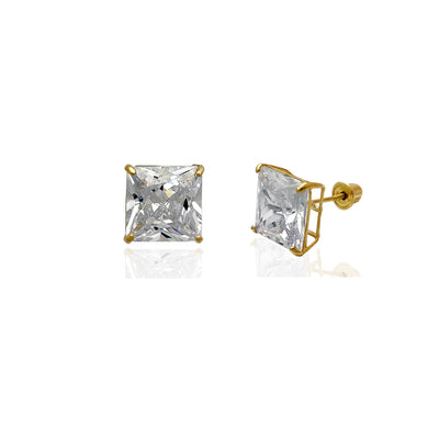 Princess-Cut CZ Stud Earrings (14K) Lucky Diamond New York