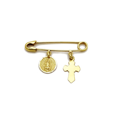 Cross / Virgin Mary Safety Pin (14K) Lucky Diamond New York