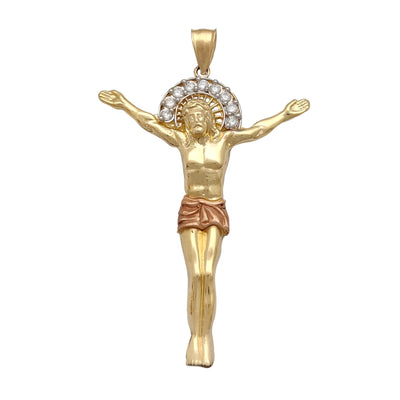 Pave Halo Tri-Tone Crucified Jesus Pendant (14K) Lucky Diamond New York