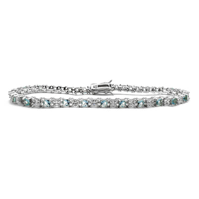 Cyan & White Princess Cut Tennis Bracelet (Silver) Lucky Diamond New York