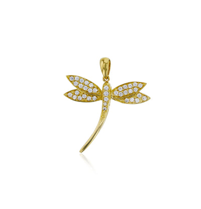 Yellow Gold CZ Dragonfly Pendant (14K) - Lucky Diamond