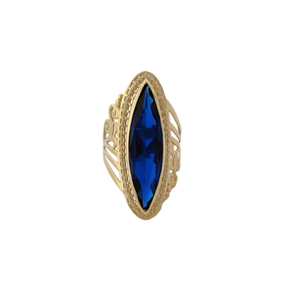 Dark Blue Marquise Filigree Pattern Vines Ring (14K) Lucky Diamond New York