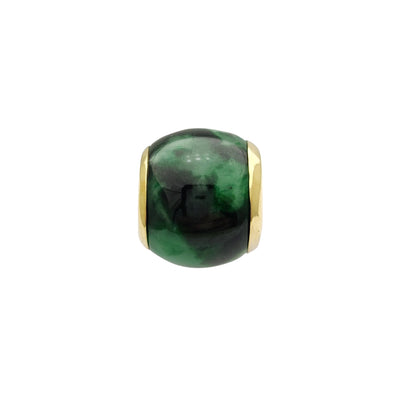 [10 mm] Dark Green Jade Barrel Bead Pendant (14K) Lucky Diamond New York
