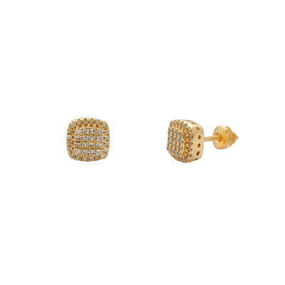 Diamond Cluster Cushion Yellow Gold Stud Earrings (14K) Lucky Diamond New York