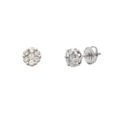 Diamond Cluster Round White Gold Stud Earrings (14K) Lucky Diamond New York