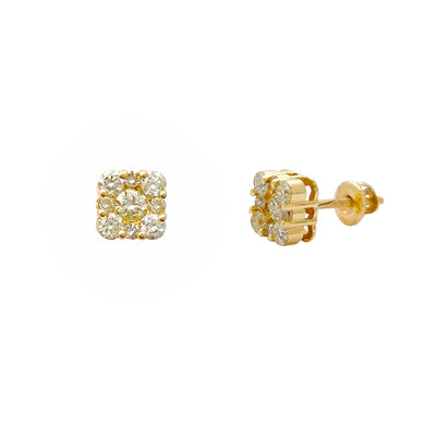 Diamond Cluster Square Stud Earrings (14K) Lucky Diamond New York