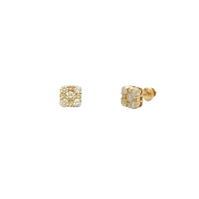 Diamond Cluster Square Stud Earrings (14K) Lucky Diamond New York
