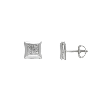 Diamond Concave Square Stud Earrings (14K) Lucky Diamond New York