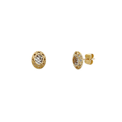 Diamond Cuts Faceted Oval Stud Earrings (14K) Lucky Diamond New York
