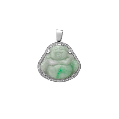 Diamond Frame Laughing Buddha Jade Pendant (14K) Lucky Diamond New York