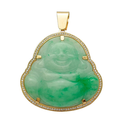 Diamond Frame Laughing Buddha Jade Pendant (14K) Lucky Diamond New York