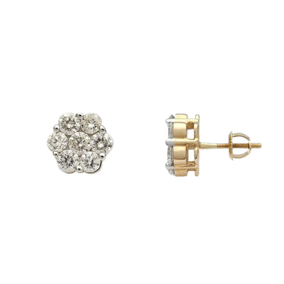 Yellow Gold Diamond Honeycomb Stud Earrings (14K) Lucky Diamond New York