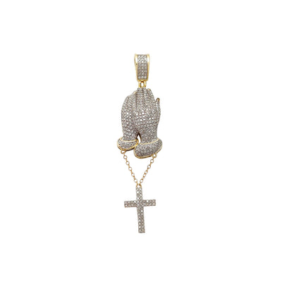 Diamond Icy Hands Praying w Rosary Pendant (10K) Lucky Diamond New York