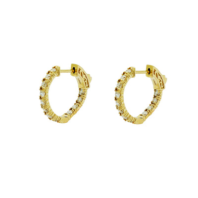 Diamond Inner & Outer Huggie Yellow Gold Earrings (14K) Lucky Diamond New York