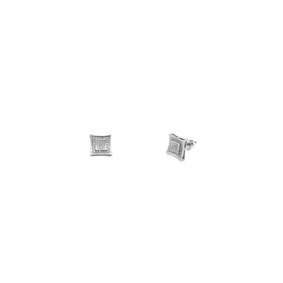 Diamond Pave Double Square Concave Stud Earrings (14K) Lucky Diamond New York