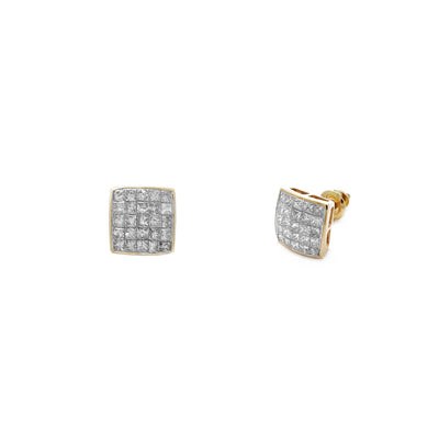Diamond Pave Square Concave Stud Earrings (14K) Lucky Diamond New York