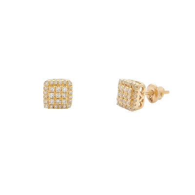 Diamond Pave Square Yellow Gold Stud Earrings (14K) Lucky Diamond New York