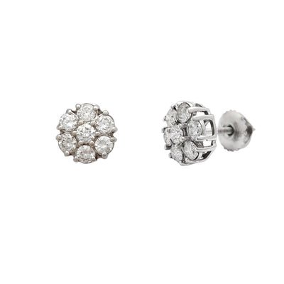 Diamond Round Cluster White Gold Stud Earrings (14K) Lucky Diamond New York