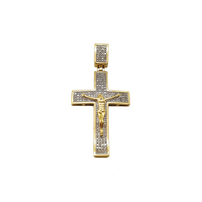 Diamond Curved Crucifix Pendant (10K) 10 Karat Two-Tone Gold, Lucky Diamond New York