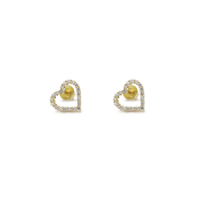 Diamond Heart Shaped Stud Earrings Yellow Gold (14K) Lucky Diamond New York