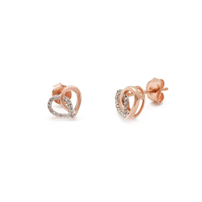 Diamond Outline Heart Stud Earrings Rose Gold (14K) Lucky Diamond New York