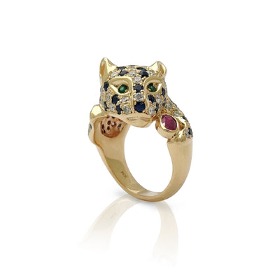 Multi-Color Stones Magnificent Panther Diamond Ring (14K) Lucky Diamond New York