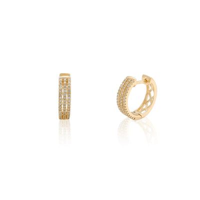 Diamond Pave Triple Rows Huggie Earrings Yellow Gold (14K) Lucky Diamond New York
