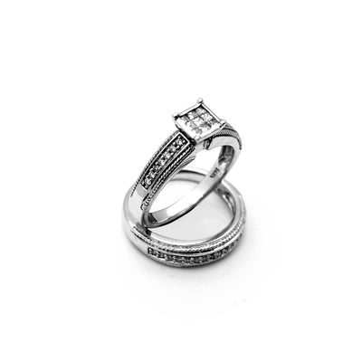 Diamond Two Piece Set Invisible Set Engagement Ring (14K) Lucky Diamond New York