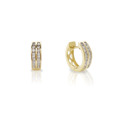 Diamond Two Rows Huggie Earrings Yellow Gold (14K) Lucky Diamond New York