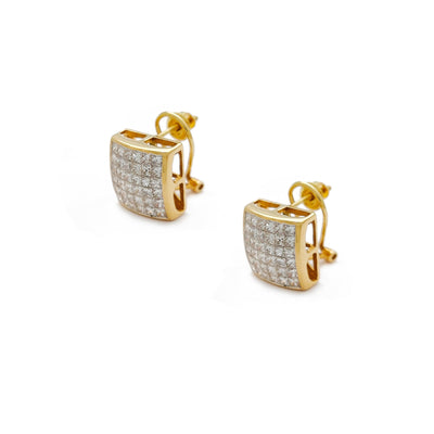 Diamonds Square Concave Stud Earrings (14K) Lucky Diamond New York