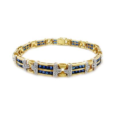 Diamonds & Blue Sapphire Dual Row Bracelet (14K) Lucky Diamond New York