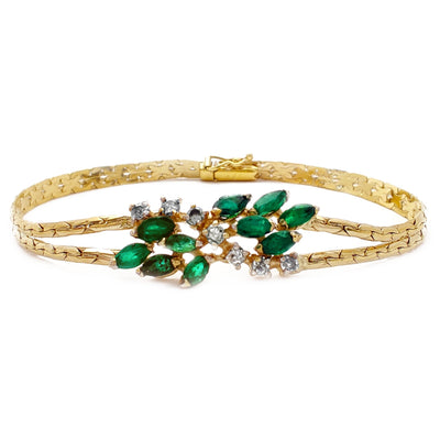 Diamonds & Emerald Floral Bracelet (14K) Lucky Diamond New York