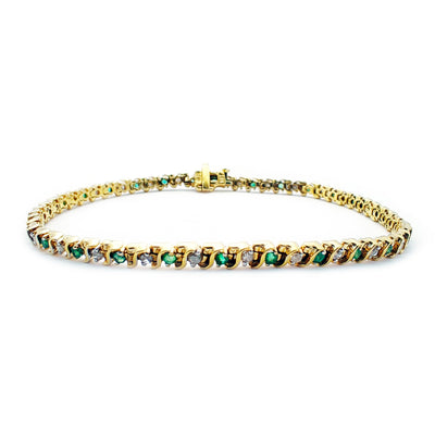 Diamonds & Emerald Spiral Link Bracelet (14K) Lucky Diamond New York