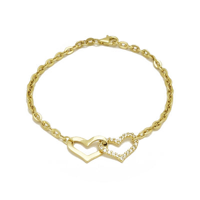 Double Heart Bracelet CZ (14K) Yellow Gold, Lucky Diamond